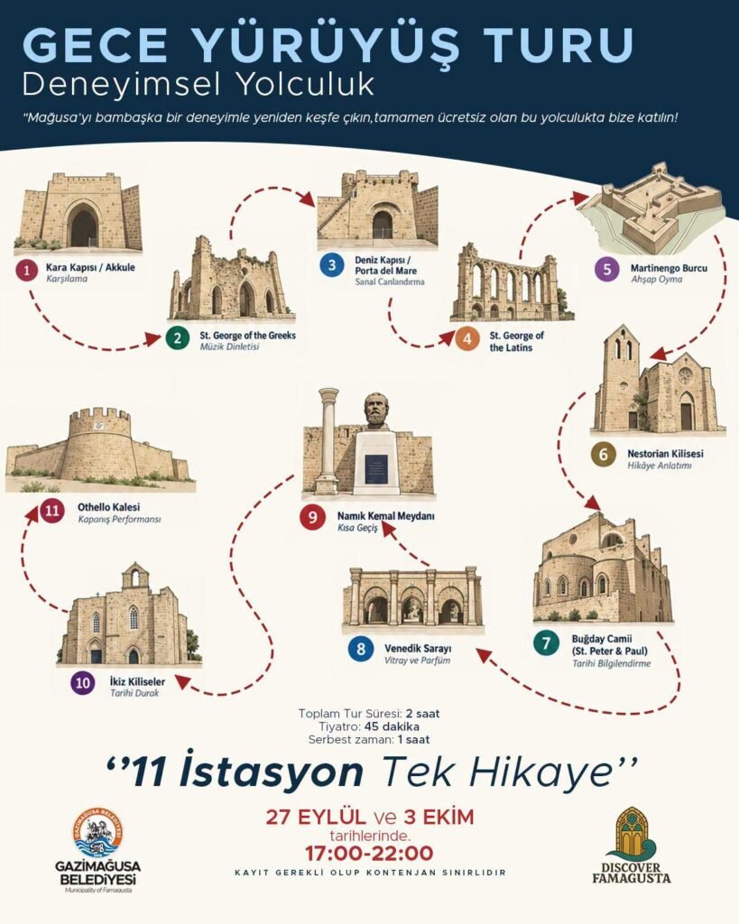 Gazimağusa Suriçi’nde “Gece Yürüyüş Turu – Deneyimsel Yolculuk” etkinliği pazar günü başlıyor