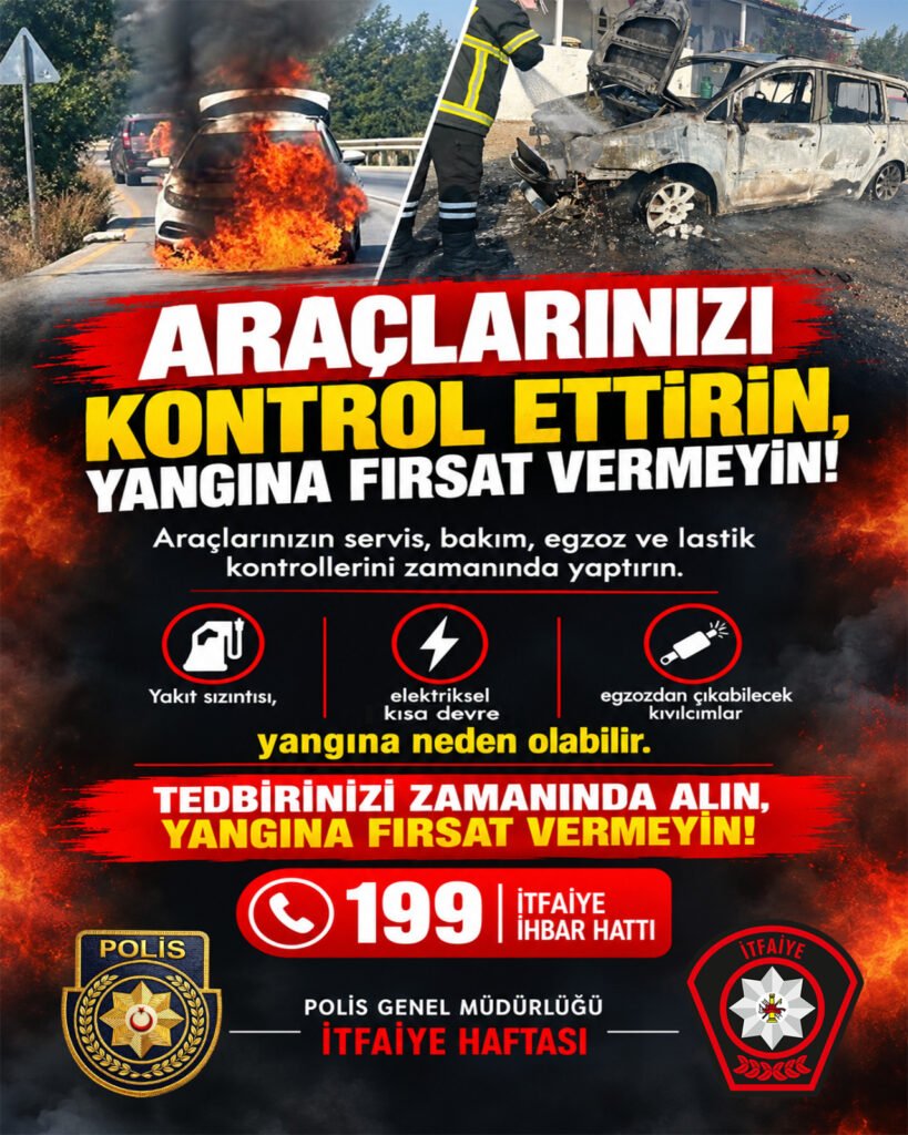 Polisten, araç yangını sırasında yapılması gerekenlerle ilgili tavsiyeler: Araç güvenli bir yere çekilmeli ve motor durd
