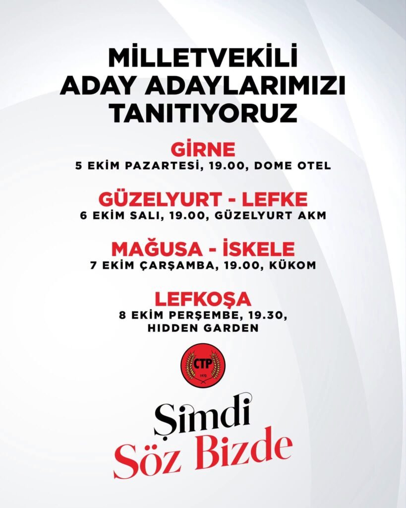 CTP milletvekili aday adaylarını onayladı… Ön seçim 11 Ekim’de yapılacak