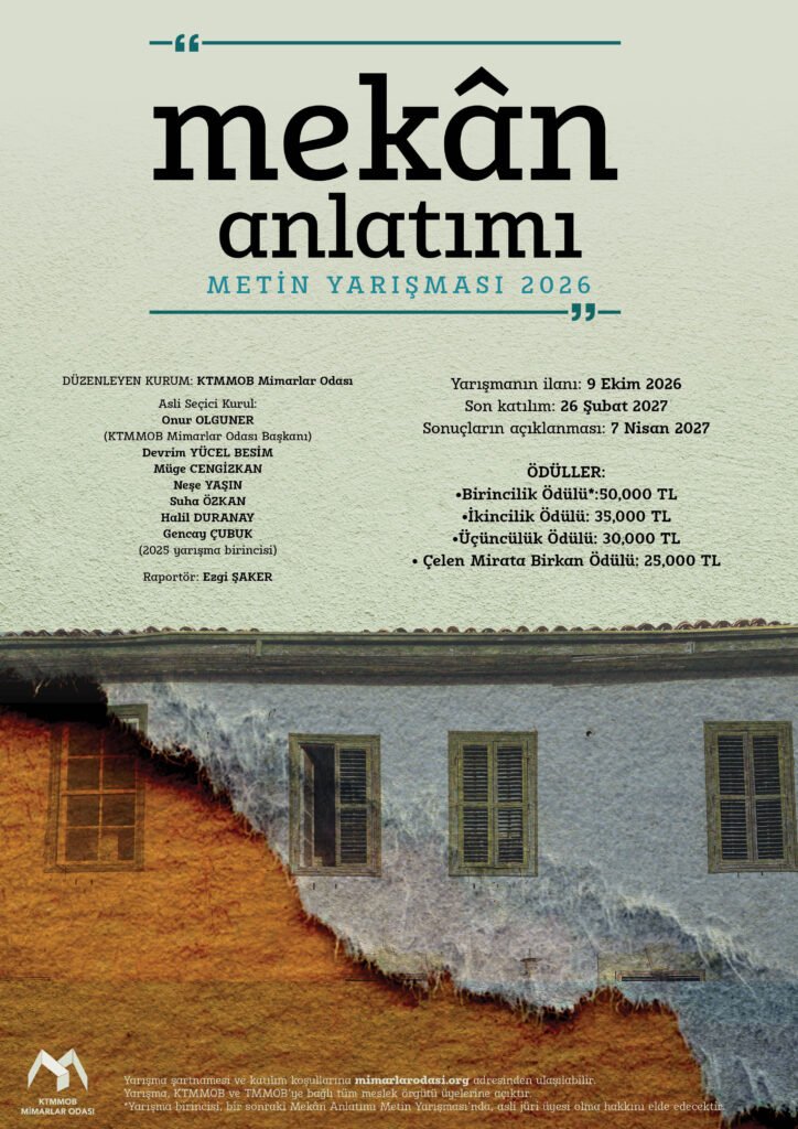 Mimarlar Odası, 8. Mekan Anlatımı Metin Yarışması düzenliyor