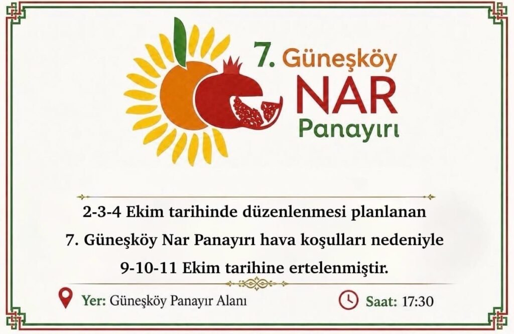 Güneşköy Nar Panayırı, 9-10-11 Ekim’e ertelendi